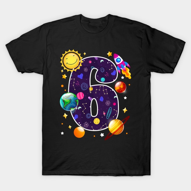 6th birthday boy kid spaceship T-Shirt by LinDey